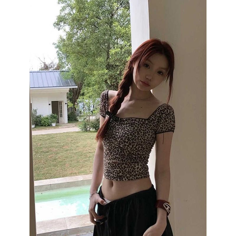 Milk silk digital sexy hot girl one-shoulder floral front shoulder short-sleeved T-shirt for women new slim top trendy