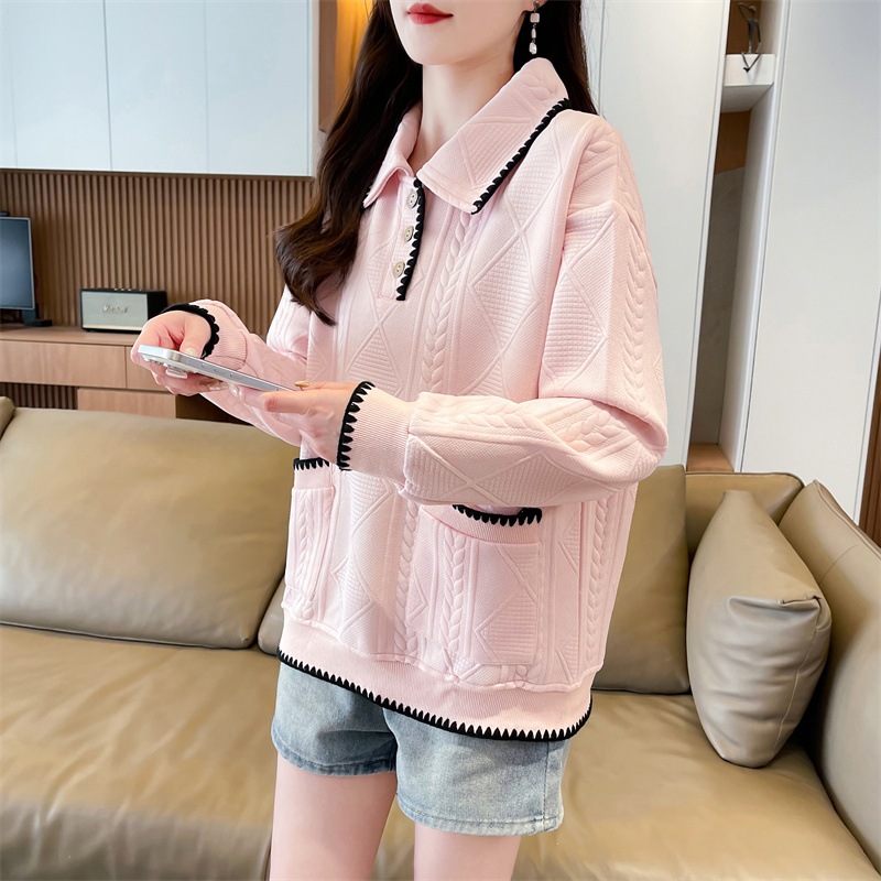 Real shot original jacquard fake two-piece large-size women's spring and autumn thin long-sleeved sweatshirt women's loose design top