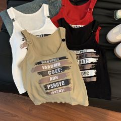 Real shot American retro sweet and spicy slim fit versatile contrast printing short style with beautiful back strap top