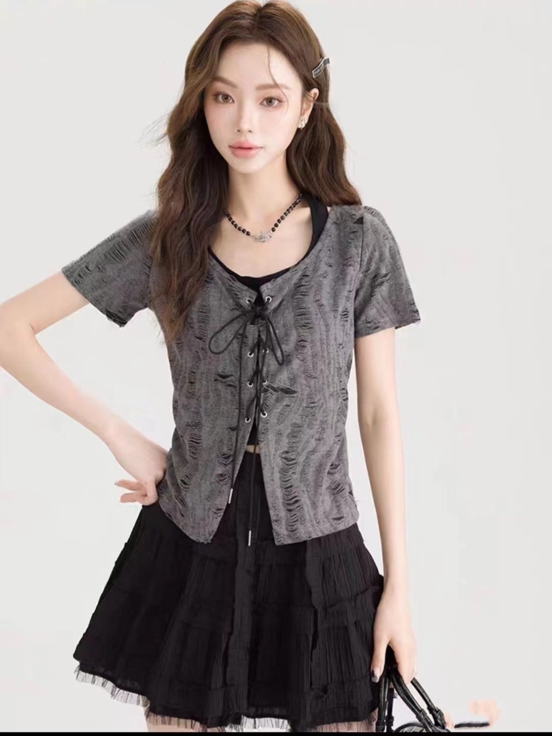 New summer two-piece halter neck strap slim fit square collar