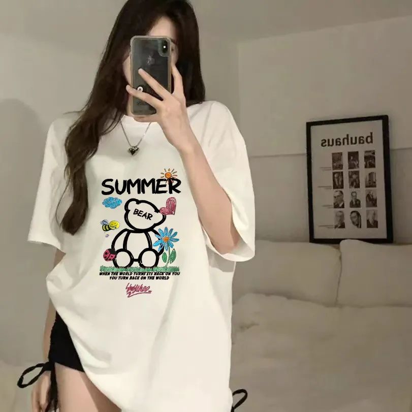 韓國外貿原版夏季新款短袖T恤女韓版寬鬆慵懶原宿上衣chic港
