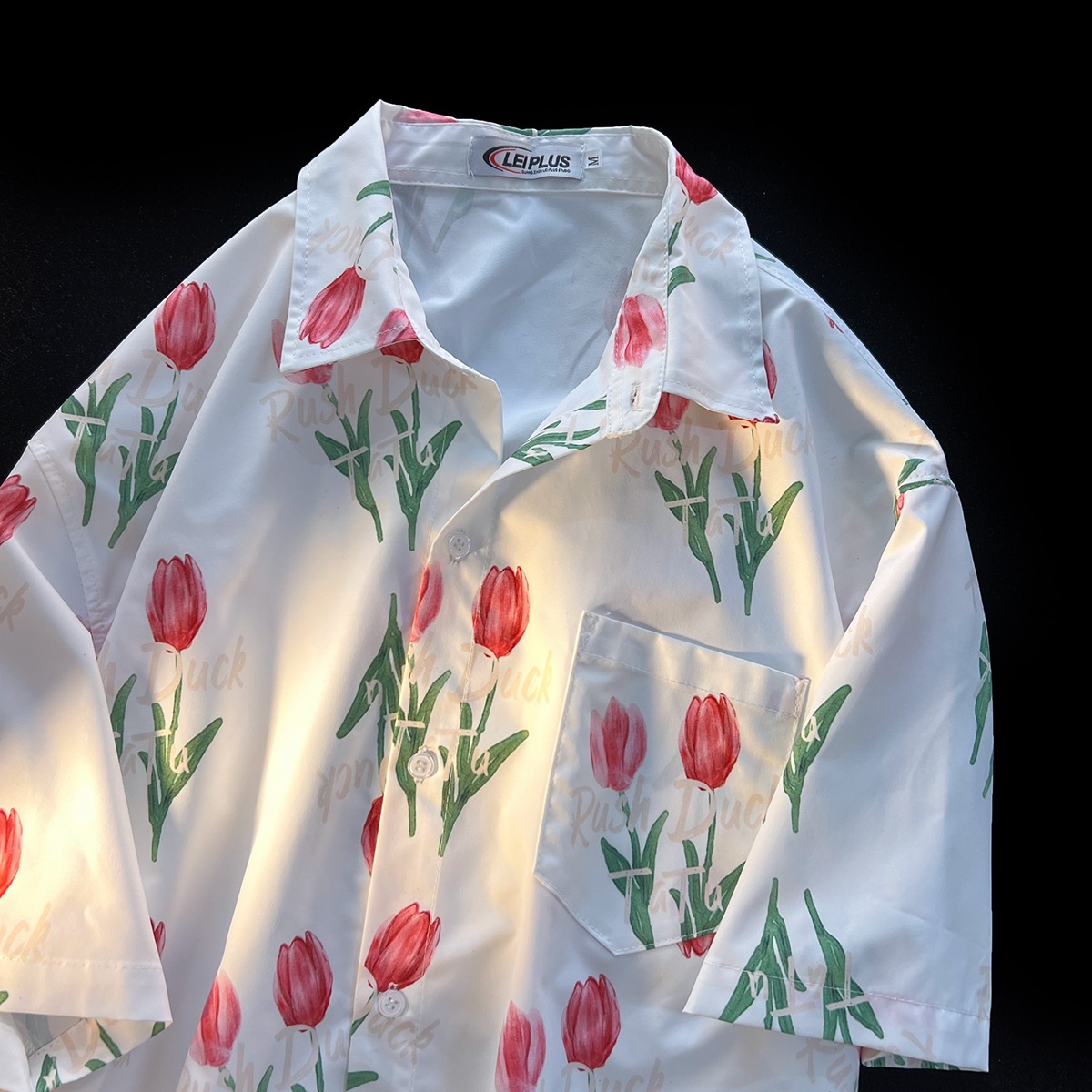 Official photo 100% polyester fiber fashionable Japanese INS flower shirt short-sleeved women's summer