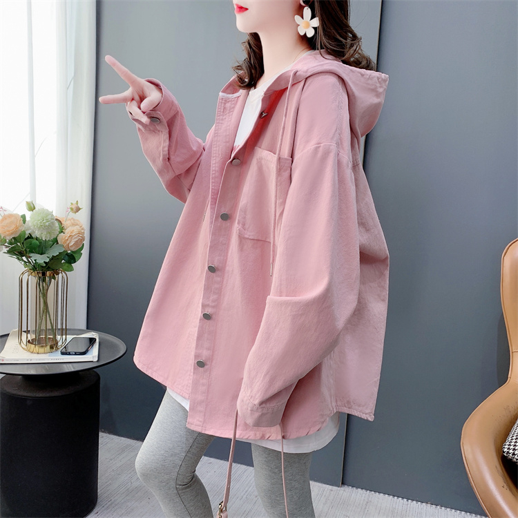 First release of spring and summer 2025 retro versatile design sense solid color long-sleeved hooded shirt for women