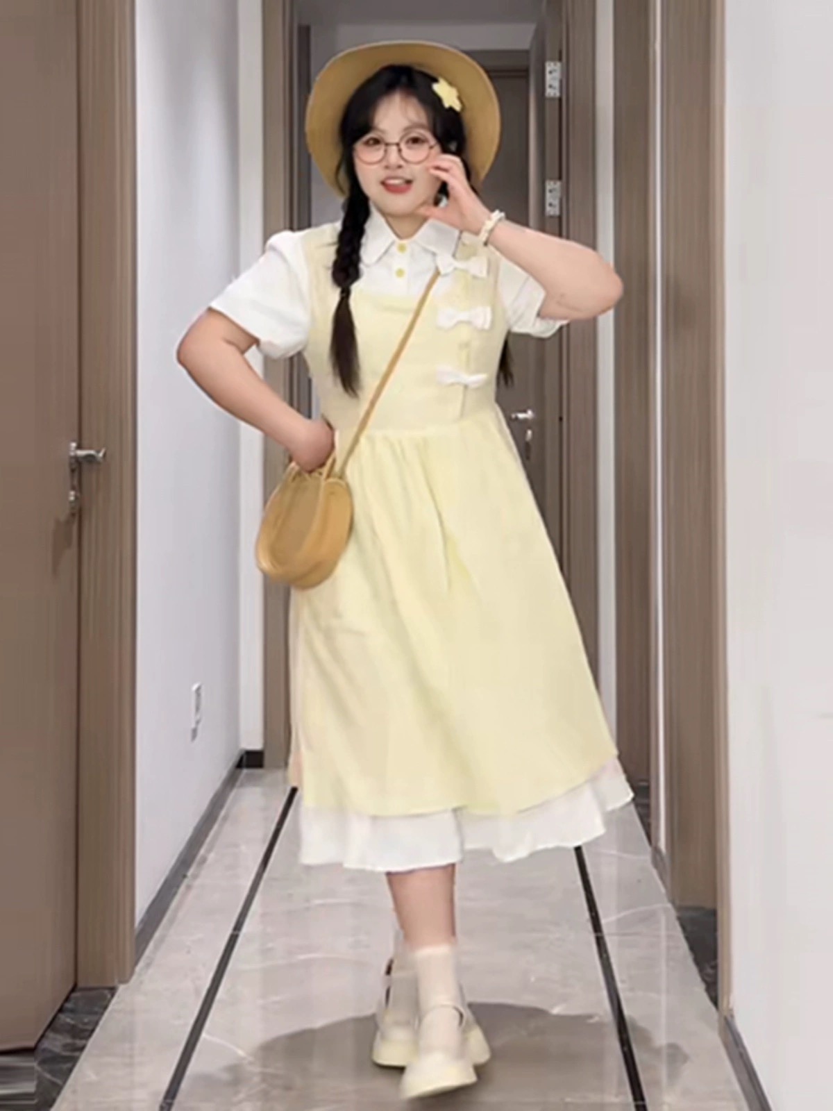 小個子初戀蛋糕碎花裙修身顯瘦飛飛袖純欲芭蕾風圓領仙女裙女