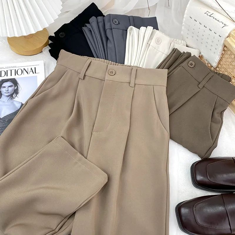 Drooping high waist slimming versatile suit wide-leg pants for women in spring and summer loose slimming floor straight temperament casual trousers