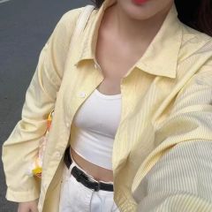 Design-striped Polo collar shirt jacket for women's summer sunscreen shirt loose casual cardigan mid-length top