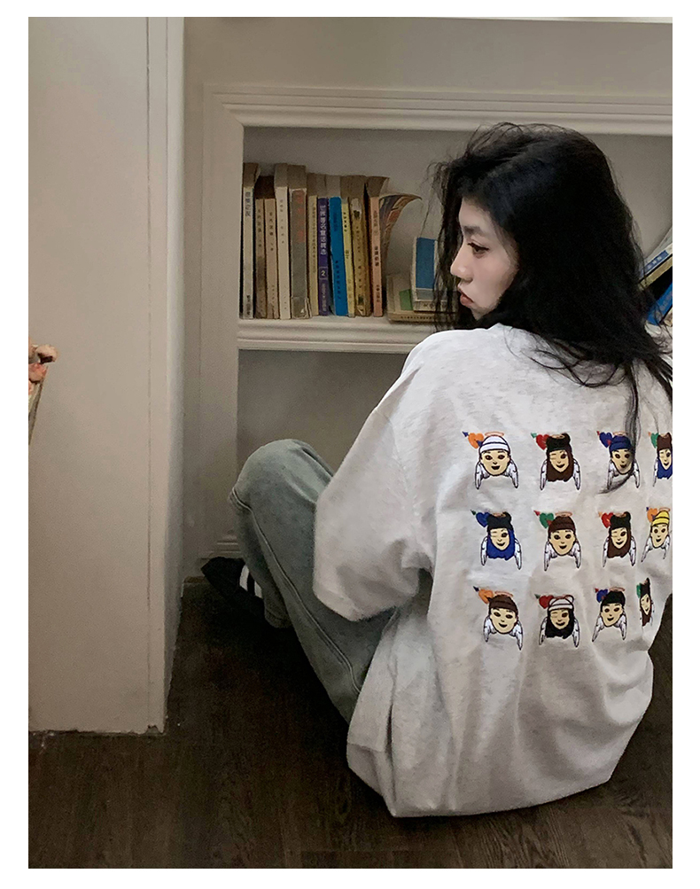 Official picture of pure cotton 210 grams combing tight back bag 240 catties large size embroidered cute T-shirt for women