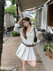Real photo design sense old Qianfeng long sleeve mid-length striped shirt dress for women