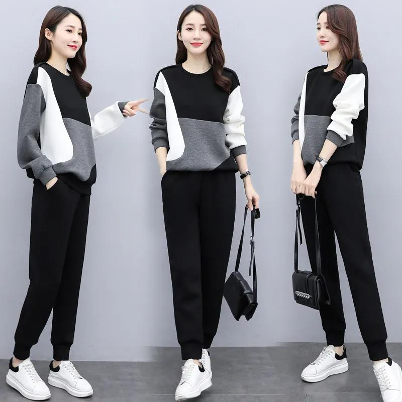 Fashion suit 2025 new fashion contrast color splicing makes you look slim and fashionable, age-reducing casual two-piece set for women's clothing