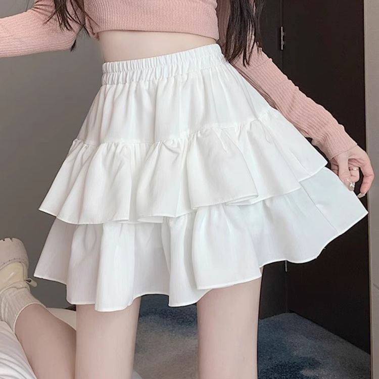 Pleated High-Waisted Skirt, Slimming Tiered Dress, Modest Design A-Line Fluffy Short Skirt