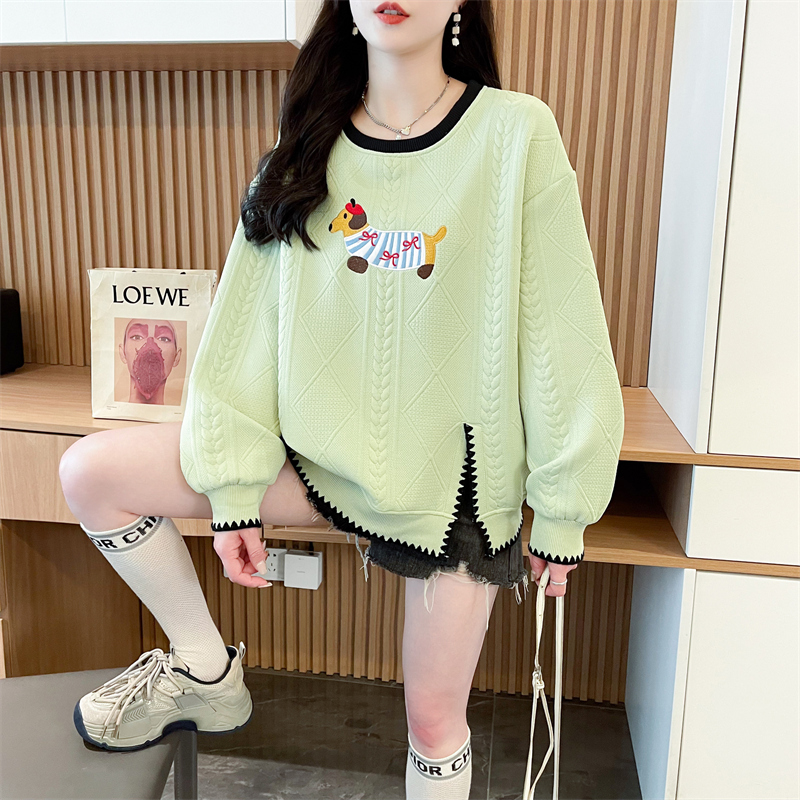 Real shot original jacquard fake two-piece large-size women's spring and autumn thin long-sleeved sweatshirt women's loose design top