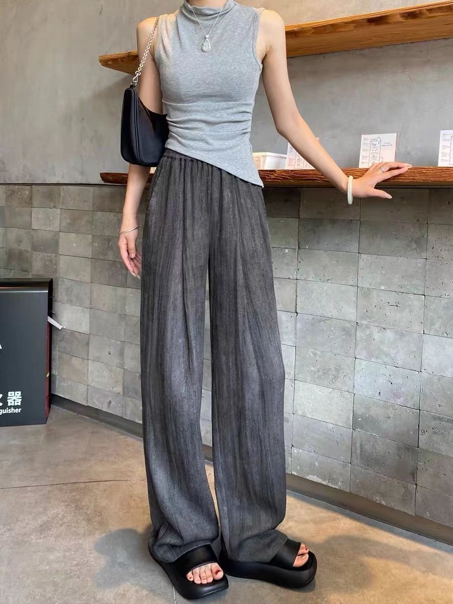 Cotton linen pants for women summer 2025 new style loose tie-dye Yamamoto wide-leg pants ice silk sun protection cool pants 