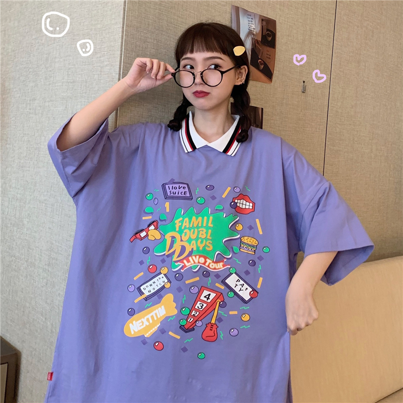 Real photo 6535 cotton large size loose POLO short-sleeved women's T-shirt shirt for women