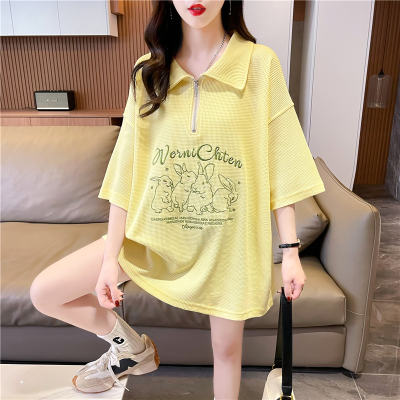 Real shot of waffle internet celebrity super hot short-sleeved T-shirt for women in summer loose casual design niche versatile top