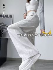 American banana wide-leg pants for women in spring and autumn 2025 new loose casual sweatpants small slim gray sports pants