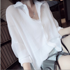 Sun Protection Shirt 2025 Early Spring and Summer Plus Size Women's Korean Style Versatile Chiffon Thin Shirt Loose Air Conditioning Shirt Thin Outerwear