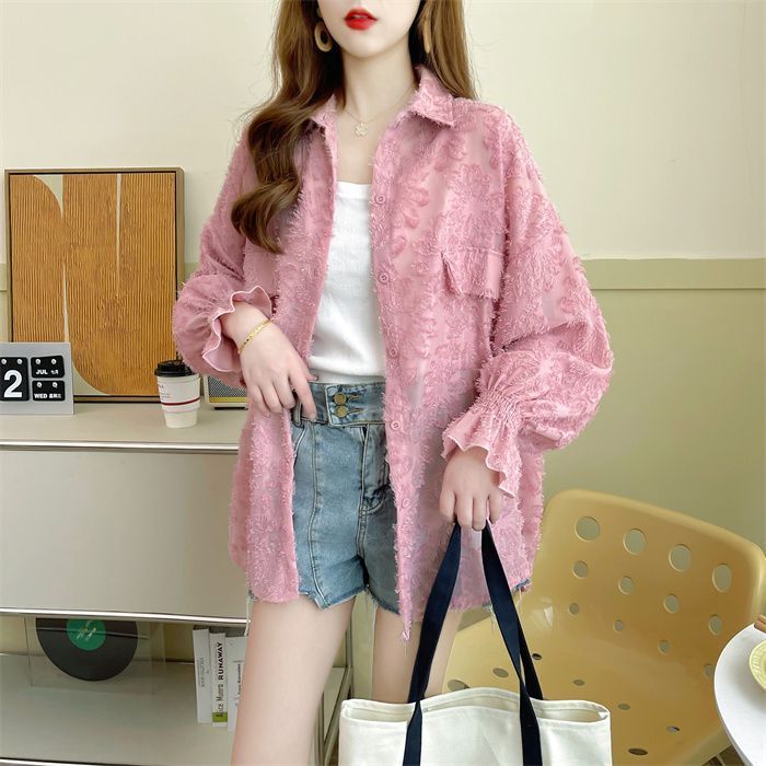 Real shot Original method 100 polyester medium-length thin cardigan sunscreen shirt tassel jacquard jacket for women