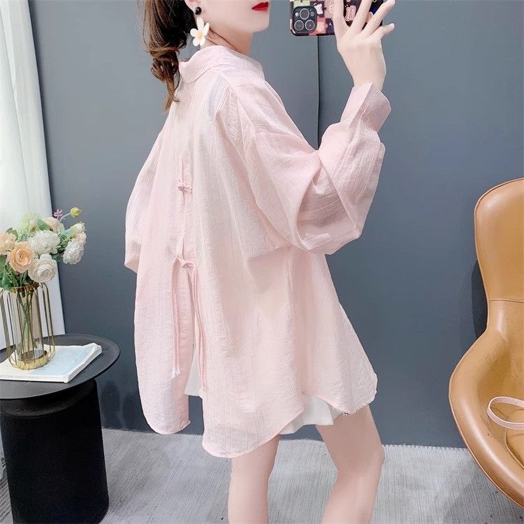 First release of 100-polyester original cloth back button long-sleeved sunscreen clothes women's shirt loose air conditioning shirt