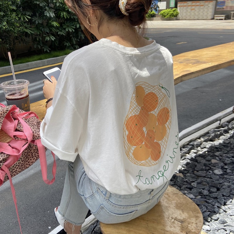 韓國外貿韓版新款夏季短袖T恤女韓版寬鬆慵懶原宿上衣chic港