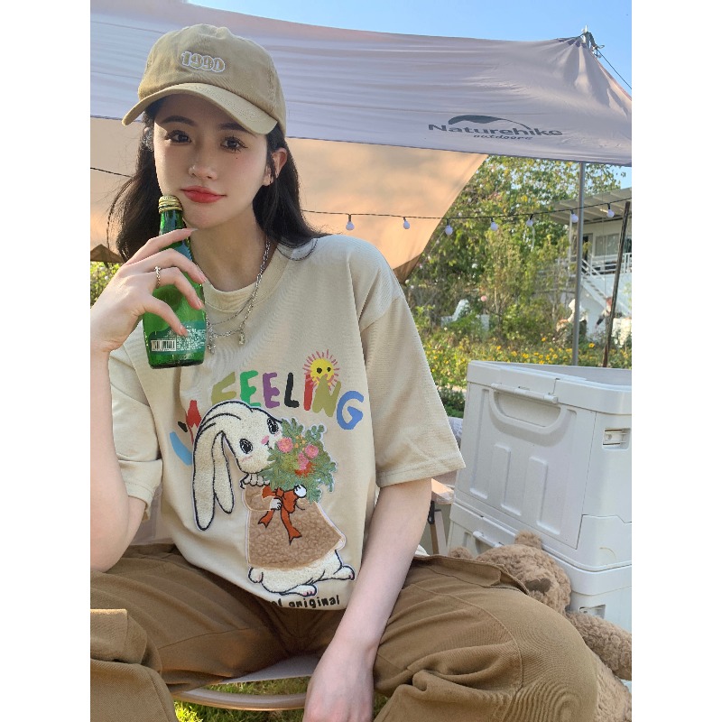 Official picture pure cotton 200g quality 240 jin large size printing + embroidered high-end short sleeves