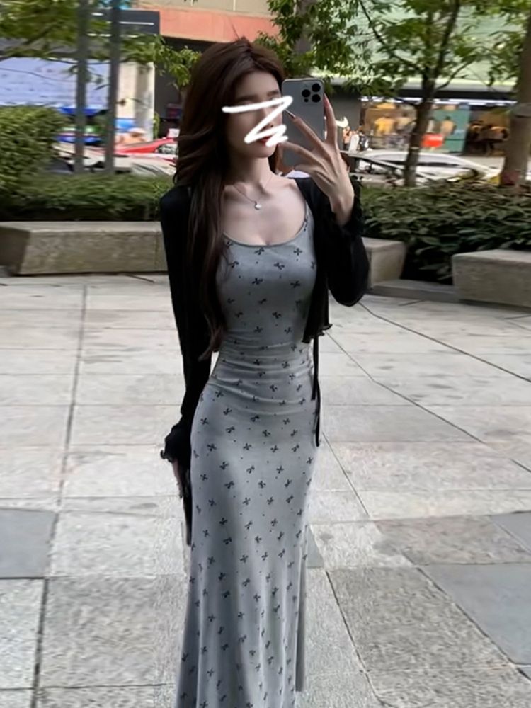 Sweet and spicy style suspender dress suit for women's summer slim fit and commuting long skirt