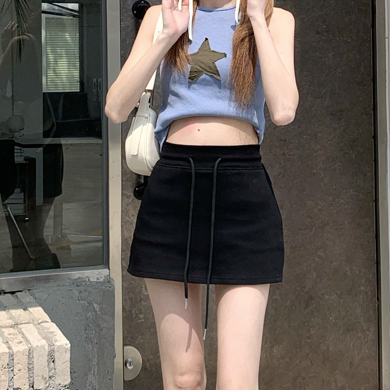 帶安全褲運動抽繩短裙夏季顯瘦超短裙包臀裙半身裙裙褲女