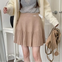 Knitted pleated skirt, woolen short skirt, white, light-proof, A-line semi-skirt for women, summer versatile, gray high-waisted skirt