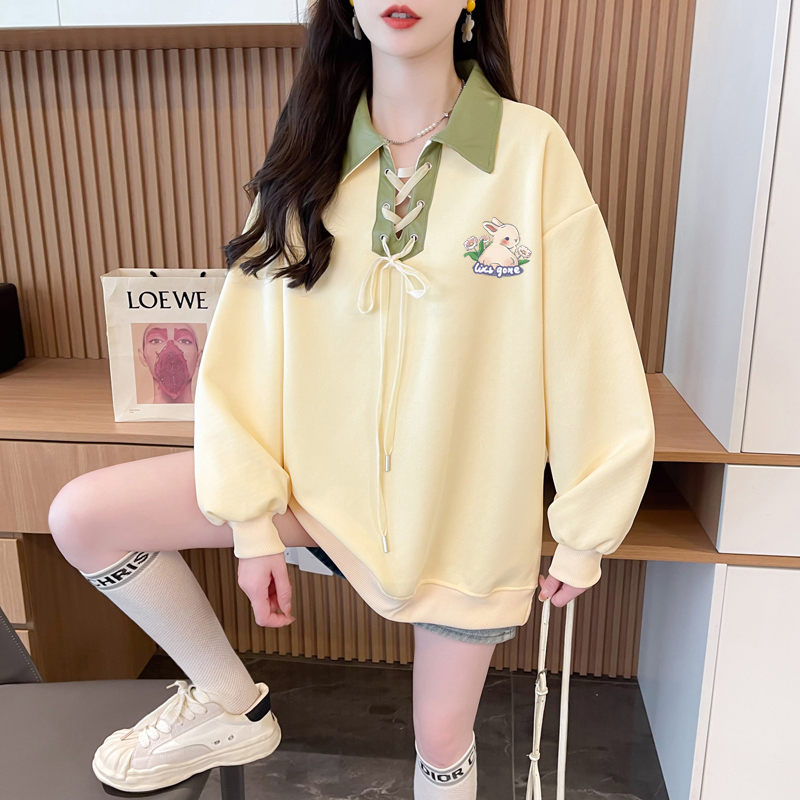 First release real photo of Huamian Fumi Milk Silk Extra Large Size Academy Style Polo Shirt for Women