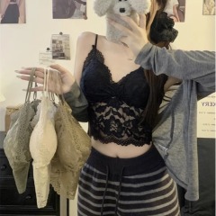 Pure sexy lace vest for women with hot girls slim short bra with chest pads, one-piece back suspender top