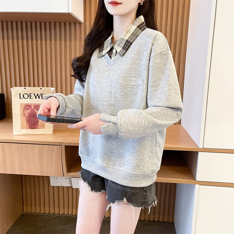 First real shot early spring new polo collar loose large size small design with a meat-covering top for women