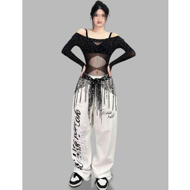 Cross-border Amazon AliExpress High-waist Drawstring Loose European and American Hot Girl Style Jazz Dancing Hip Hop Sport Pants for Women
