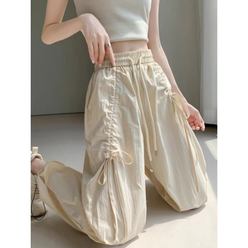 American sports pants for women in summer 2025 new high waist straight bow casual khaki quick-drying work pants