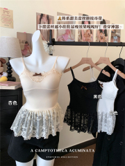 2025 Spring New Pure Lace Spliced ​​Sexy Fur-Woven with Chest Pad Beautiful Vest Sling Top