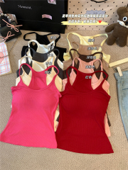 2025 Spring and Autumn New Low Round Neck White Threaded Vest Sling for Women's Inner and Outer Slim and Elastic Back