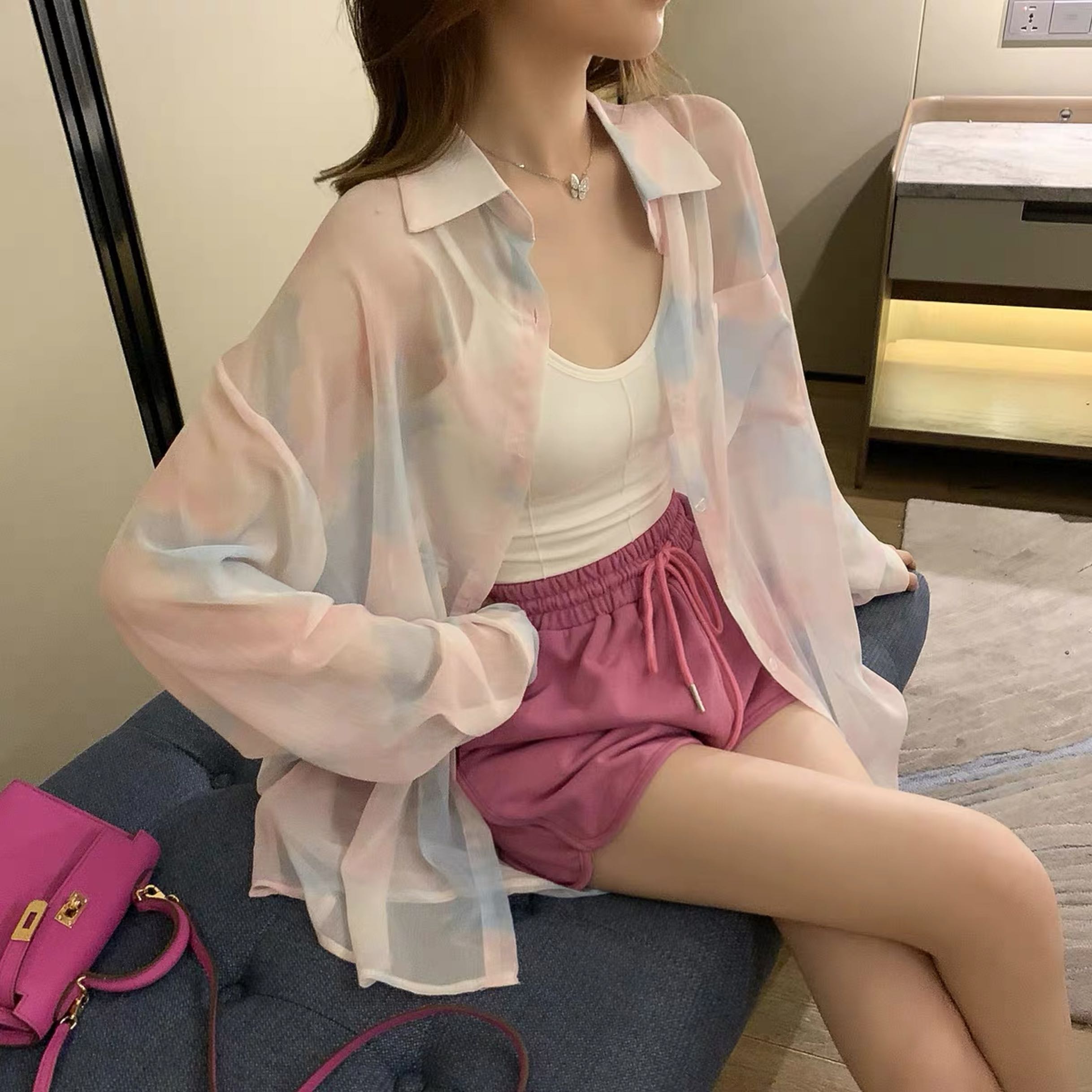 韓版寬鬆扎染夏季防曬衣襯衫外套女