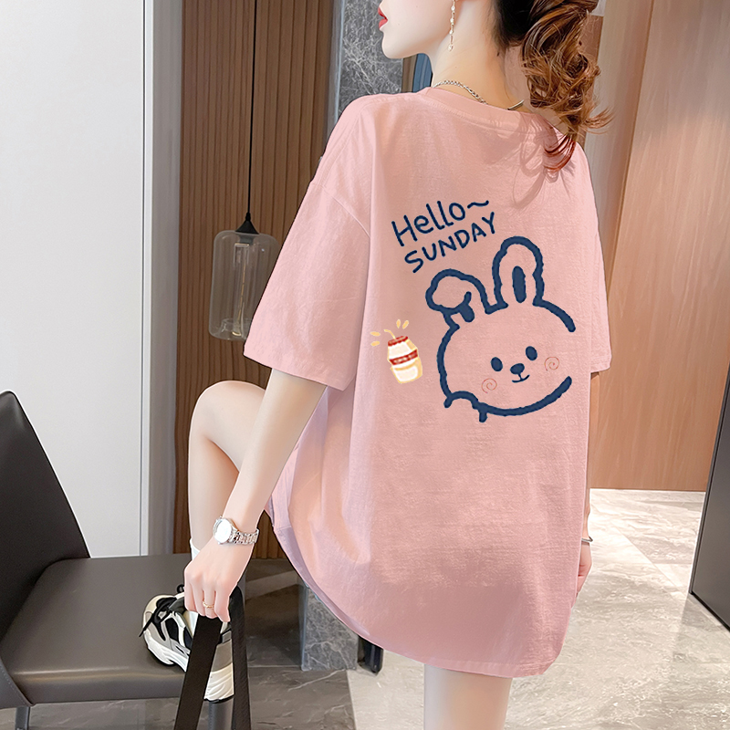 Pure cotton double yarn 260g | Xiaohongshu Printed short-sleeved T-shirt large-size top