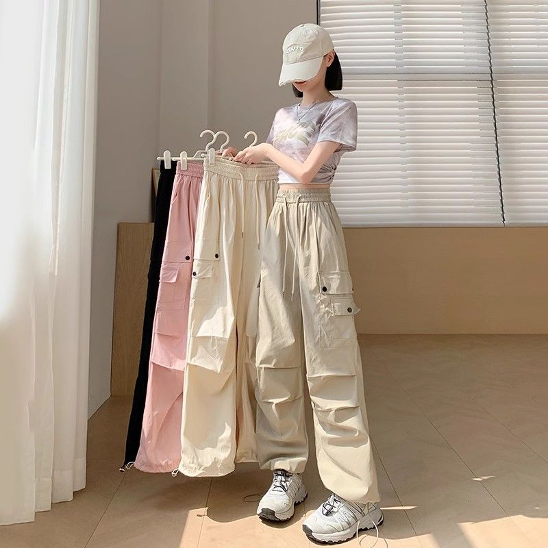 2025 women's new spring and autumn style slim high waist straight wide legs loose casual sports work pants trendy