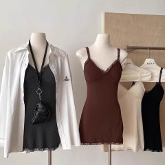 Pure desire style with chest pad suspender dress for women in spring and summer sexy lace hip skirt slim fit inner bottom skirt