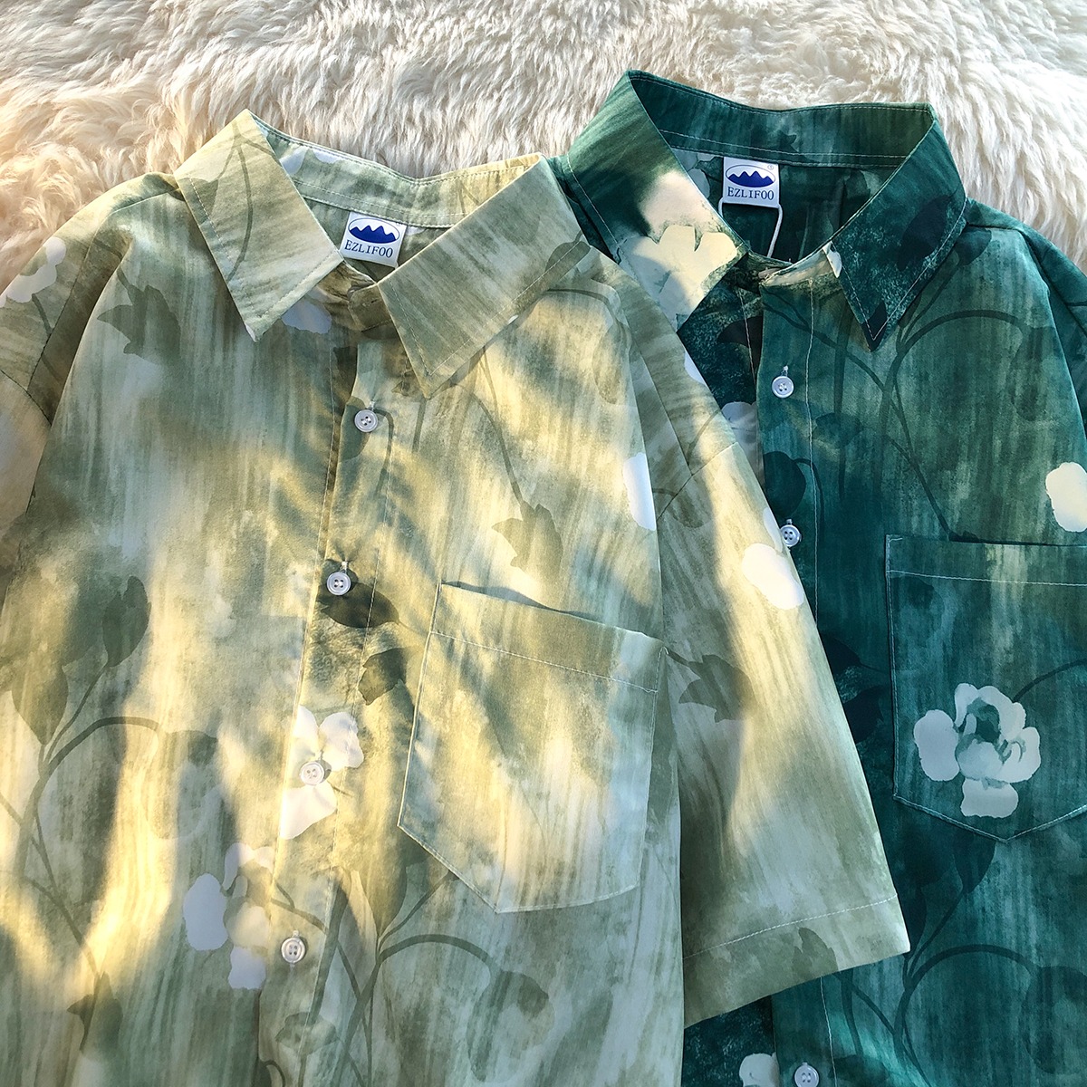 Official photo 100% polyester fiber national trend retro tie-dye couple loose short-sleeved shirt for women