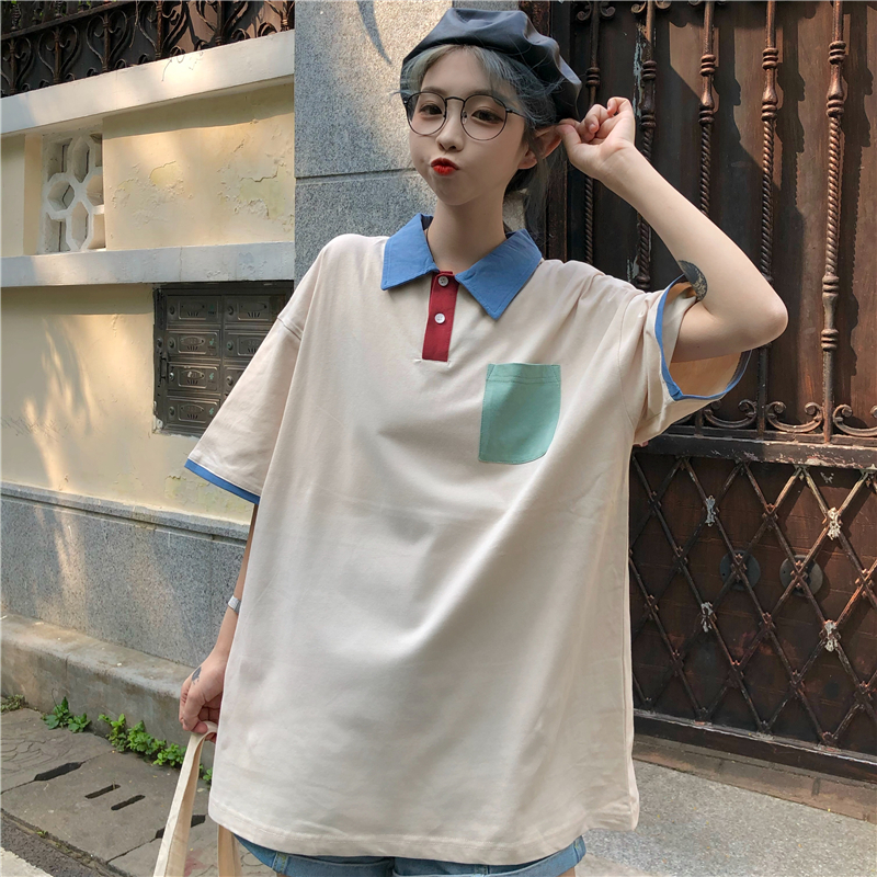 Real photo 6535 cotton color POLO personality short-sleeved women's shirt women's T-shirt