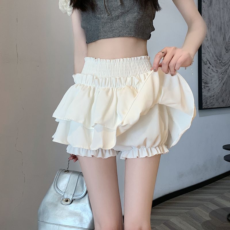 芭蕾風荷葉邊蓬蓬蛋糕裙辣妹高腰花苞裙褲