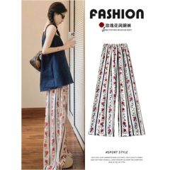 Cartoon graffiti wide-leg pants for women in summer thin ice silk wear puppy print walk pants sports casual trousers