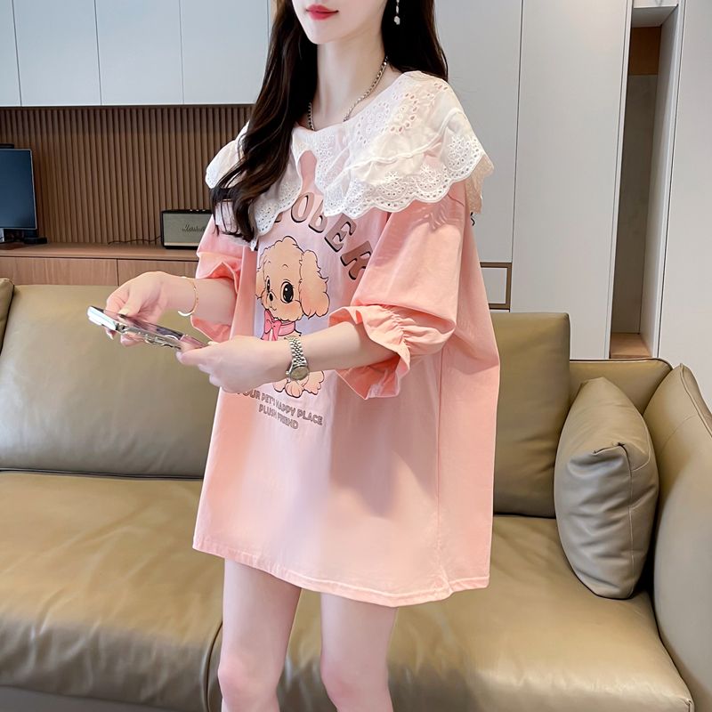 實拍首發100棉純棉娃娃領短袖t恤女大碼胖mm上衣