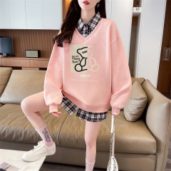 First shot of the real-time collar twill, thin top POLO collar plaid sweatshirt, women's long-sleeved jacket