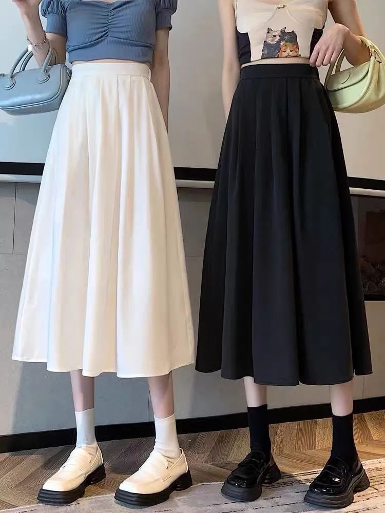 外貿原版百褶裙女夏垂墜感顯瘦半身裙新款A字裙中長款高腰傘裙潮