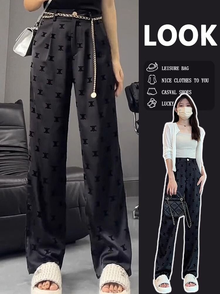 Lazy black high waist wide-leg pants for women in summer 2025 casual loose thin suit straight trousers
