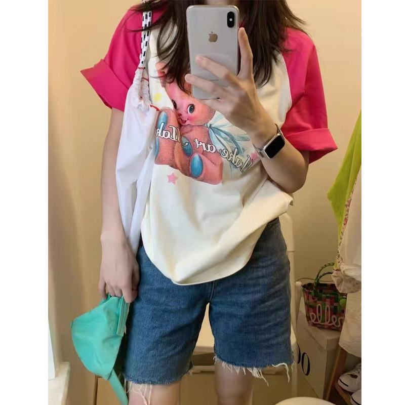 Printed pure cotton 210g combed tight quality 240 catties large size cartoon bear T-shirt