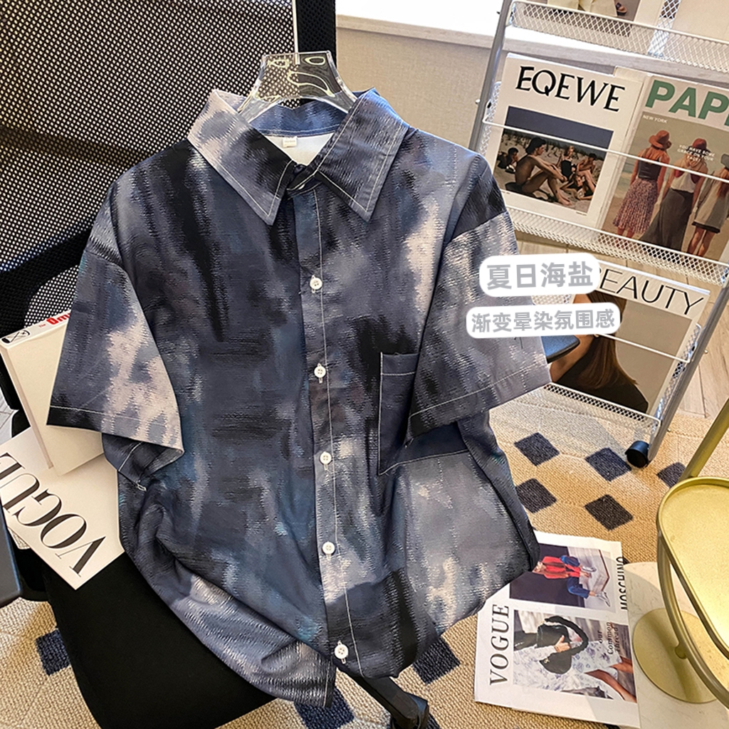 Real shot 100% polyester fiber shirt for men and women short-sleeved summer loose Japanese retro trend
