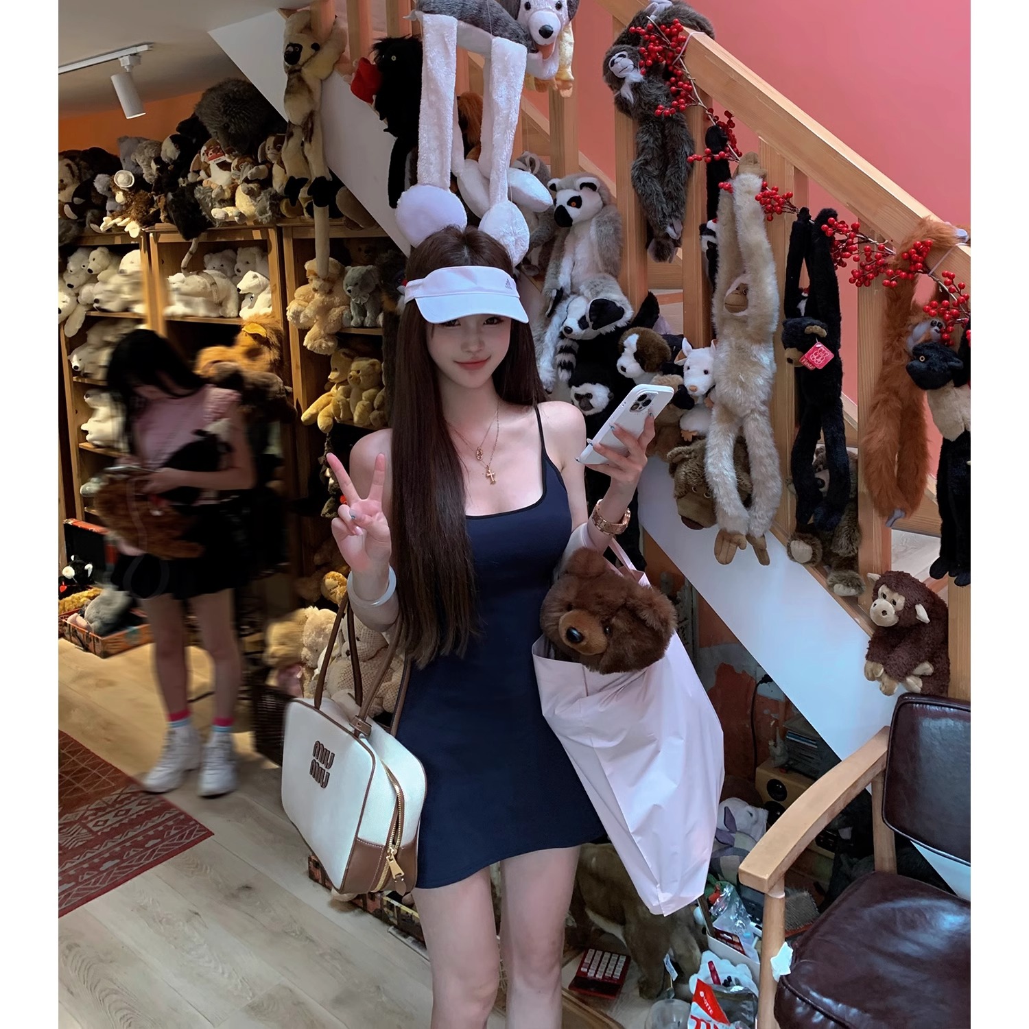 美式運動露背吊帶連衣裙女夏季2025新款拼色帶胸墊收腰顯瘦短裙子