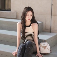 Neck striped ice silk knitted suspender vest for women in summer, outer cover, side breasts, inner sleeveless short top
